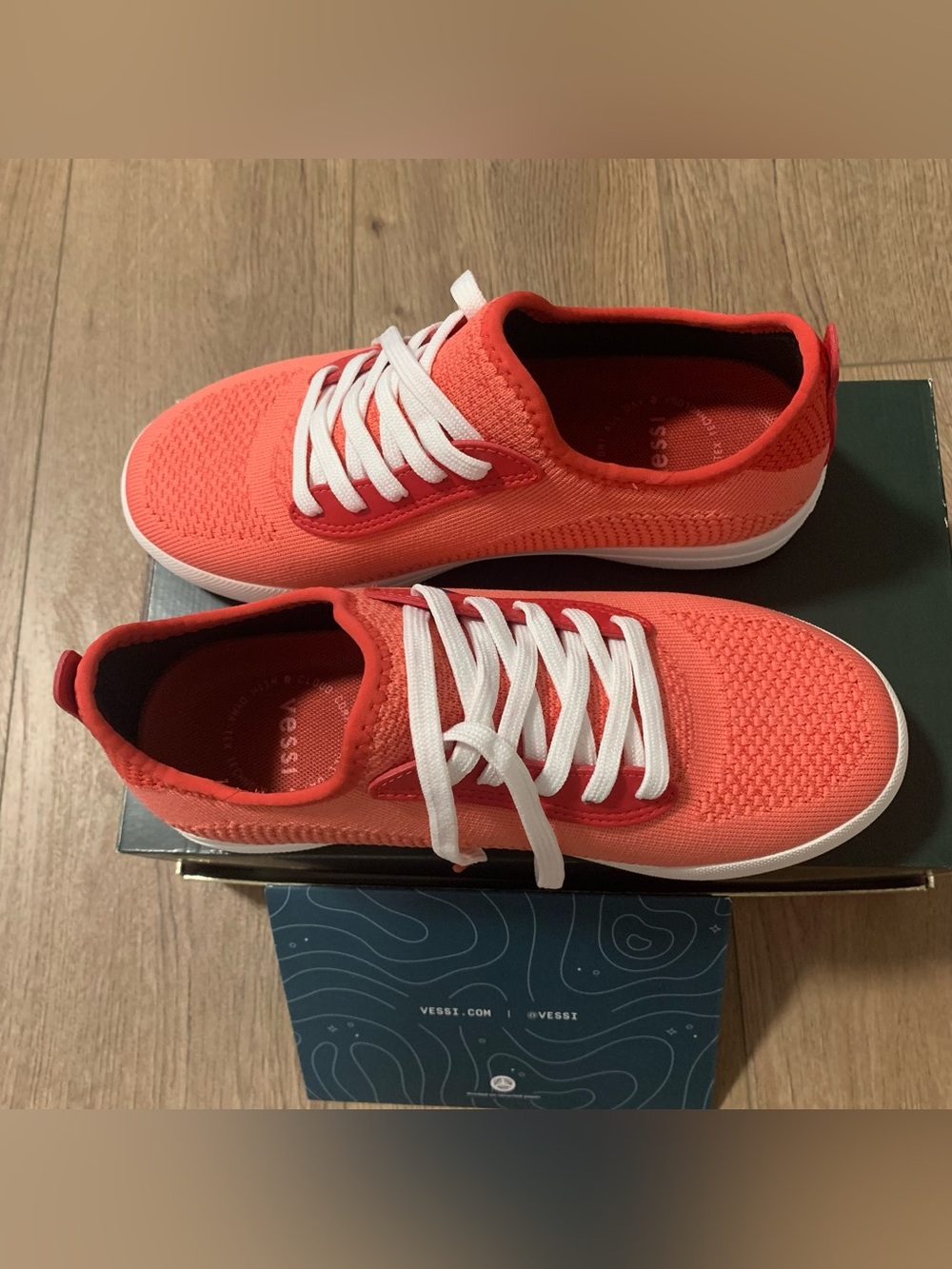 Vessi Women's Weekend 1.5 Coral Slip-On Knit Sneakers with White Laces-Size W7